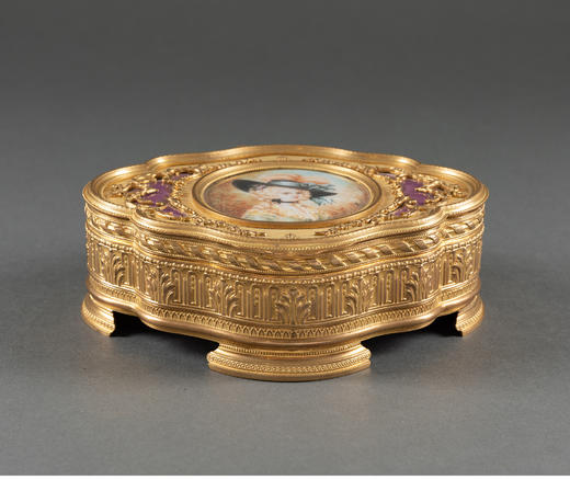 独角鹿西洋古董法国出品铜鎏金修饰淑女肖像细密画珍宝盒首饰盒 商品图1