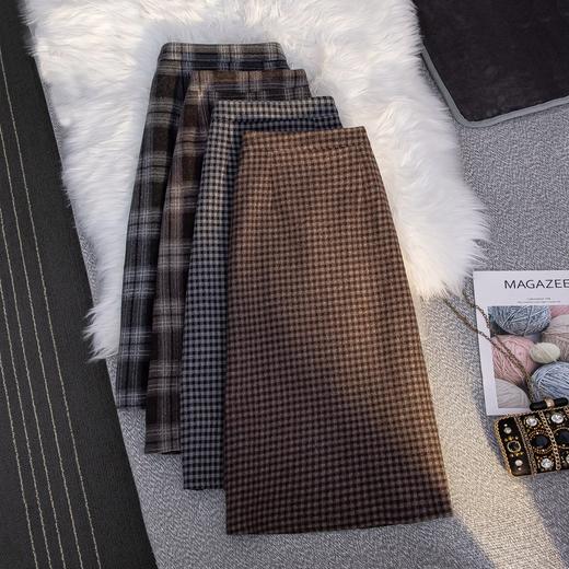 MZ11977 毛呢格子半身裙女中长款a字秋冬2022年新款加厚松紧高腰显瘦长裙 商品图1
