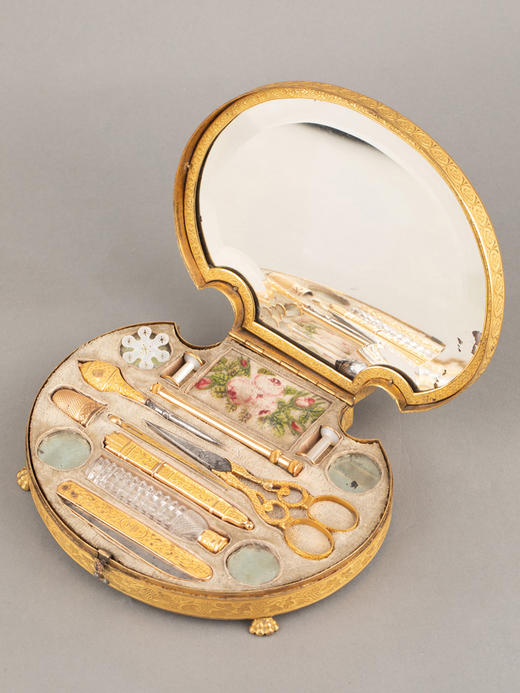 独角鹿西洋古董卢浮宫回廊商店贝壳造型外盒黄金嵌母贝缝纫套件 商品图3