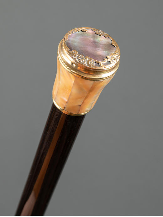 独角鹿西洋古董法国黄金藤蔓浮雕镶嵌母贝杖柄红木杖身古董手杖 商品图4