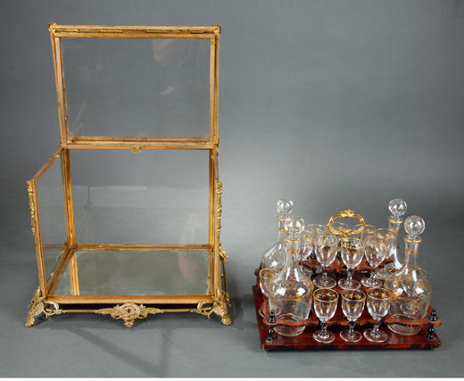 独角鹿西洋古董法国路易十六风铜鎏金镶嵌描金水晶烈酒箱套装酒具 商品图3