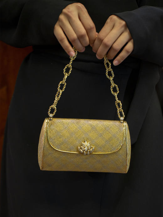独角鹿西洋古董VERDURA18K黄金白金双色编织纹嵌钻石淑女晚宴手包 商品图2