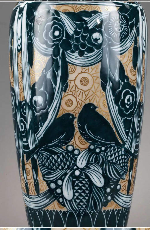 独角鹿西洋古董赛弗尔瓷器Alencon器形画师手绘雀鸟主题瓷瓶 商品图2