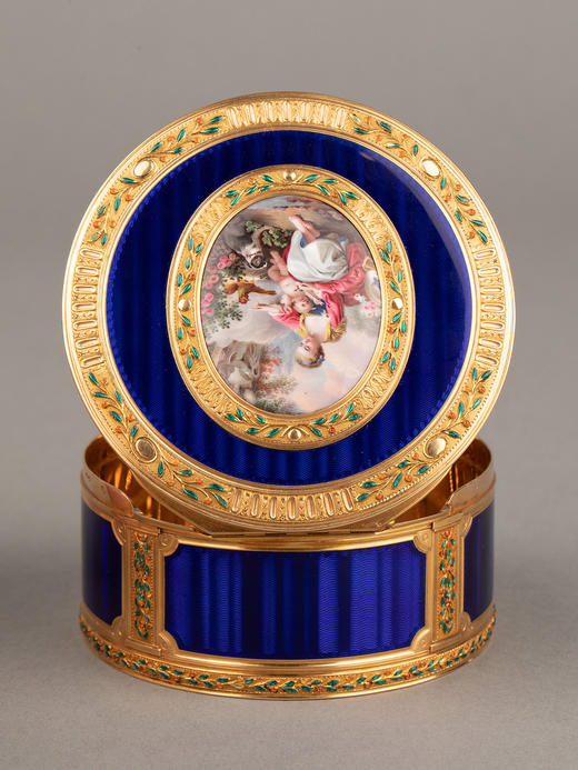 独角鹿西洋古董黄金镶嵌手绘细密画深蓝色玑镂珐琅珍宝盒首饰盒 商品图2