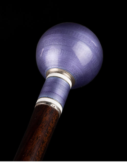 独角鹿西洋古董丁香紫色玑镂珐琅装饰球形杖柄硬木杖身古董手杖 商品图2