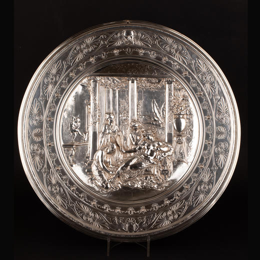 独角鹿西洋古董维多利亚时期英国Elkington工坊圆形镀银盾牌 商品图0