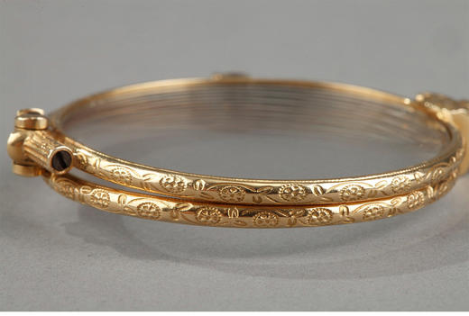 独角鹿西洋古董花卉精雕18k金镶嵌钻石红宝石可折叠手持长柄眼镜 商品图3