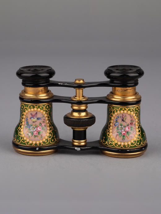 独角鹿西洋古董铜鎏金花叶彩鸟蝶舞翩飞主题手绘珐琅剧院望远镜 商品图1