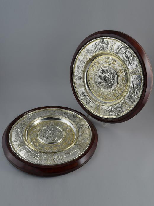 独角鹿西洋古董英国工坊法国艺术家设计镀金银文艺复兴风圆盾一对 商品图1