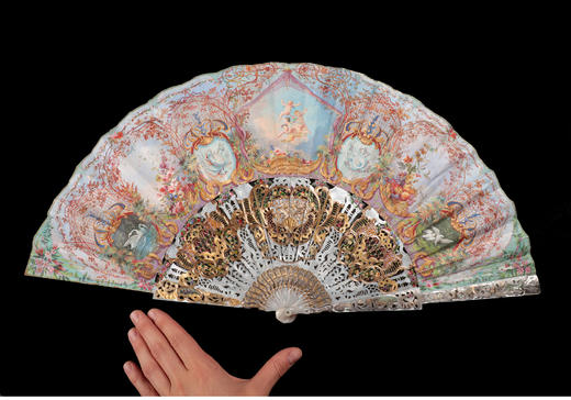独角鹿西洋古董路易十五风格天使手绘纸质扇面母贝镂雕描金折扇 商品图1