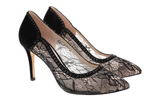 sheme  女士蕾丝水晶高跟鞋  黑色 商品图5