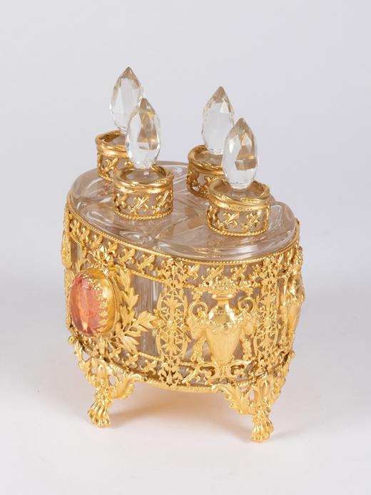 独角鹿西洋古董鸢尾纹铜鎏金嵌琉璃浮雕女神像水晶香水瓶套装 商品图4