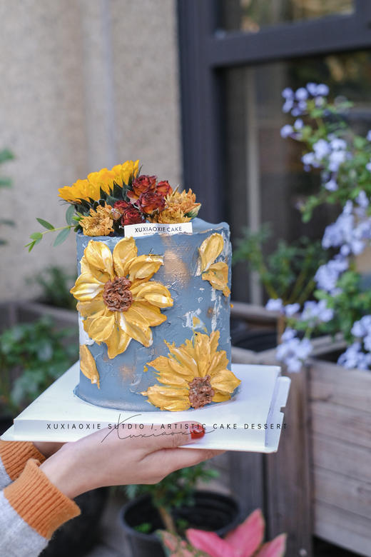 向日葵油画蛋糕｜油画风刮刀花 +鲜花蛋糕 商品图0