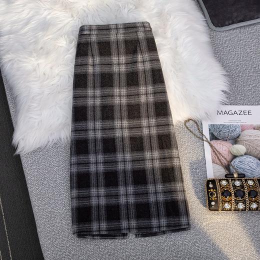 MZ11977 毛呢格子半身裙女中长款a字秋冬2022年新款加厚松紧高腰显瘦长裙 商品图3