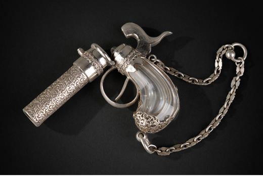 独角鹿西洋古董欧洲镀银雕花手枪造型水晶香水瓶 商品图1