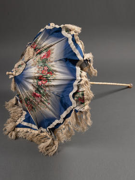 独角鹿西洋古董法国牛骨伞柄流苏花卉纹样丝绸伞面古典淑女阳伞