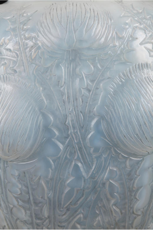 独角鹿西洋古董法国莱俪LALIQUE设计DOMREMY蓟草款欧泊水晶花瓶 商品图3