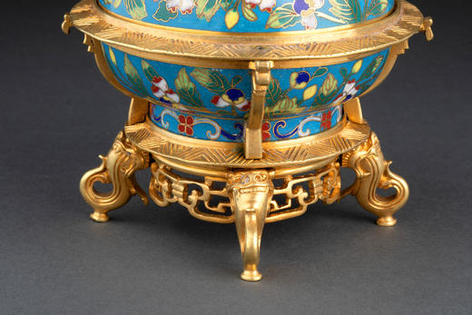 独角鹿西洋古董摆件1880年代中国出品铜鎏金景泰蓝珍宝盒 商品图3