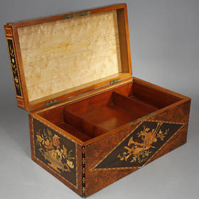 独角鹿西洋古董家居摆件1850年代法国细木镶嵌木质收纳盒珍宝盒