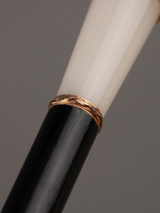 独角鹿西洋古董18K黄金珐琅白硬石杖柄银镀金圈黑漆硬木杖身手杖 商品图3
