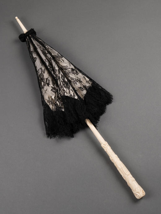 独角鹿西洋古董法国牛骨伞柄黑色尚蒂依蕾丝丝绸伞面古典淑女阳伞 商品图4