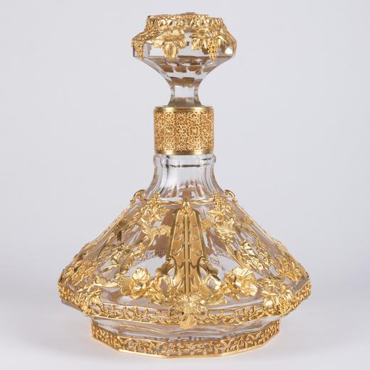 独角鹿西洋古董法国新艺术时期出品铜鎏金镶嵌水晶大型酒樽酒瓶 商品图1