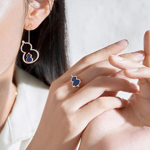 ［东方幸趣］18K玫瑰金青金石镶钻戒指#岱川 商品图5