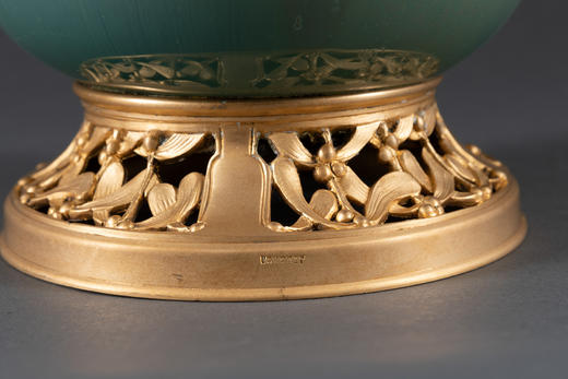 独角鹿西洋古董1900年代欧洲新艺术风格铜鎏金底座绿色紫光花瓶 商品图4