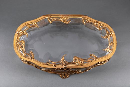 独角鹿西洋古董19世纪法国出品铜鎏金雕花镶嵌水晶首饰盒珍宝盒 商品图3