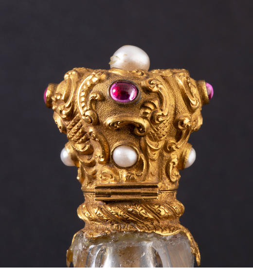 独角鹿西洋古董18K金雕饰镶嵌红宝石珍珠天然水晶香水瓶 商品图3