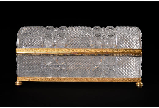 独角鹿西洋古董法国贝壳花卉精雕铜鎏金切割水晶盒首饰盒珍宝盒 商品图3