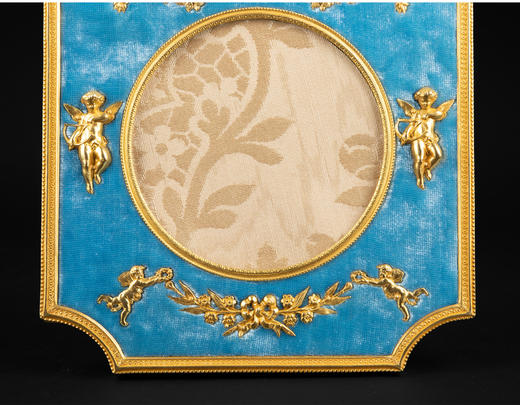 独角鹿西洋古董法国路易十六风格铜鎏金浮雕镶嵌蓝色天鹅绒相框 商品图3