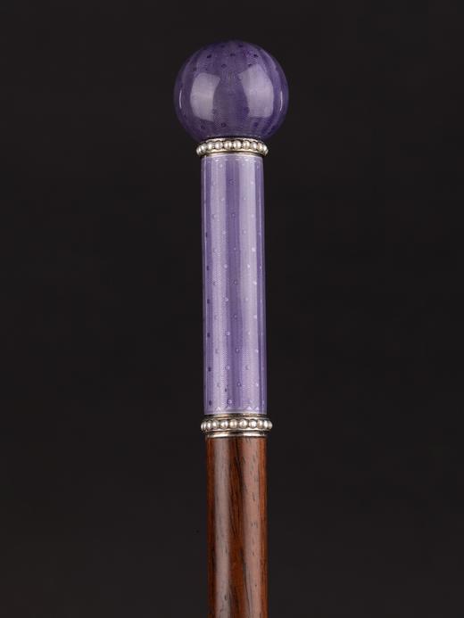 独角鹿西洋古董奥匈帝国银镶嵌珍珠紫色玑镂珐琅杖柄硬木杖身手杖 商品图0