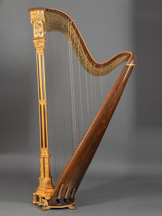 独角鹿西洋古董法国乐器工坊Érard签名哥特风格鎏金47弦枫木竖琴 商品图3