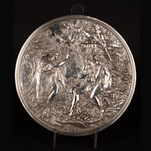 独角鹿西洋古董维多利亚英国Elkington工坊米而顿圆形镀银盾牌 商品图0