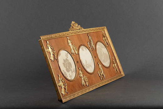 独角鹿西洋古董摆件19世纪末法国帝政风格铜鎏金镶嵌桃花心木相框 商品图2