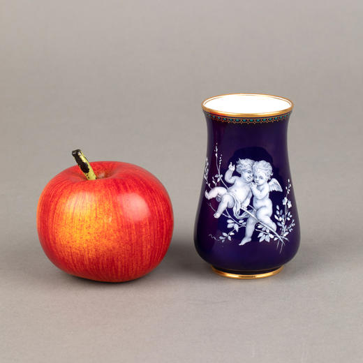 独角鹿西洋古董摆件1880年代德国梅森出品钴蓝色搪瓷小花瓶 商品图1