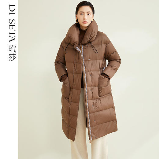玳莎翻领羽绒服女士22秋冬新款时尚休闲显瘦90白鸭绒中长款外套 CD41306 商品图0