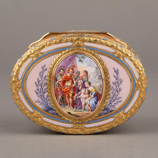 独角鹿西洋古董Esaias Fernau绘画高加米拉战役双色金珐琅鼻烟盒 商品图2