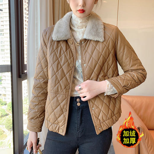 冬季新款，时尚休闲仿水貂毛毛领绗缝格子加绒加厚皮 HR-YYG82766 商品图2