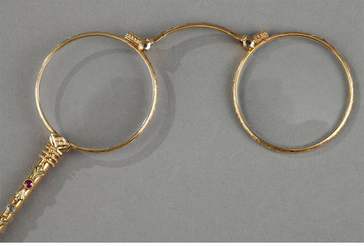 独角鹿西洋古董花卉精雕18k金镶嵌钻石红宝石可折叠手持长柄眼镜 商品图2