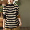 ZM-4652 复古条纹针织上衣加长袖显瘦套头内搭时尚毛衣打底衫 商品缩略图3