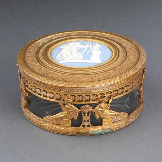 独角鹿西洋古董法国出品wedgwood瓷画铜鎏金镶嵌巴卡拉水晶珍宝盒 商品图0
