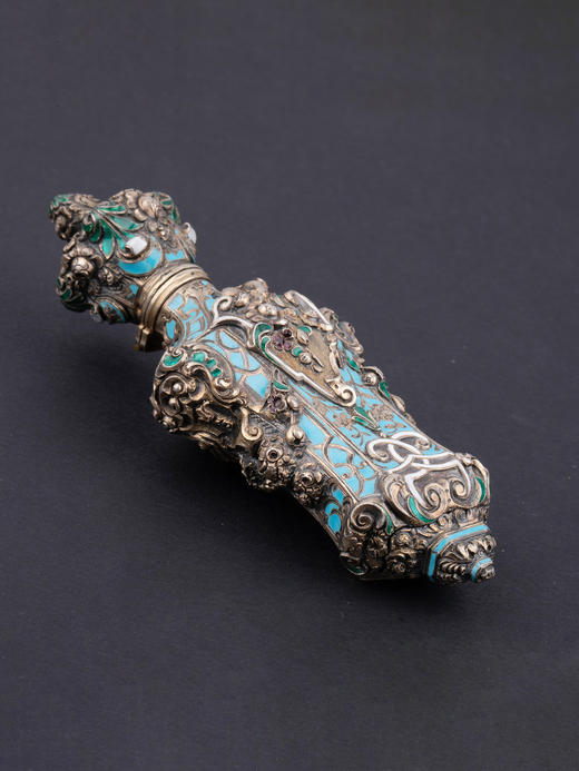 独角鹿西洋古董纯银镀金精雕修饰珐琅彩色花卉纹样醒神盐瓶香水瓶 商品图3