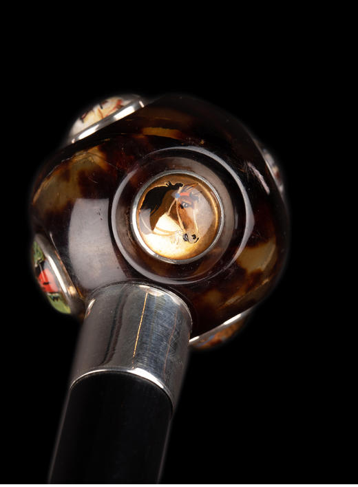 独角鹿西洋古董英国彩绘细密画装饰水晶球形杖柄黑漆硬木杖身手杖 商品图3