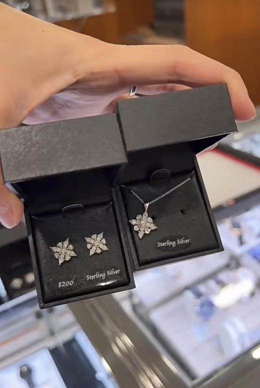梅西百货商场自有品牌，真钻石💎雪花❄️项链和耳钉，纯银配件 商品图5