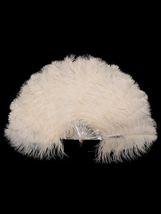 独角鹿西洋古董法国奶白色鸵鸟羽毛扇面描金装饰牛角扇骨古董折扇 商品图4