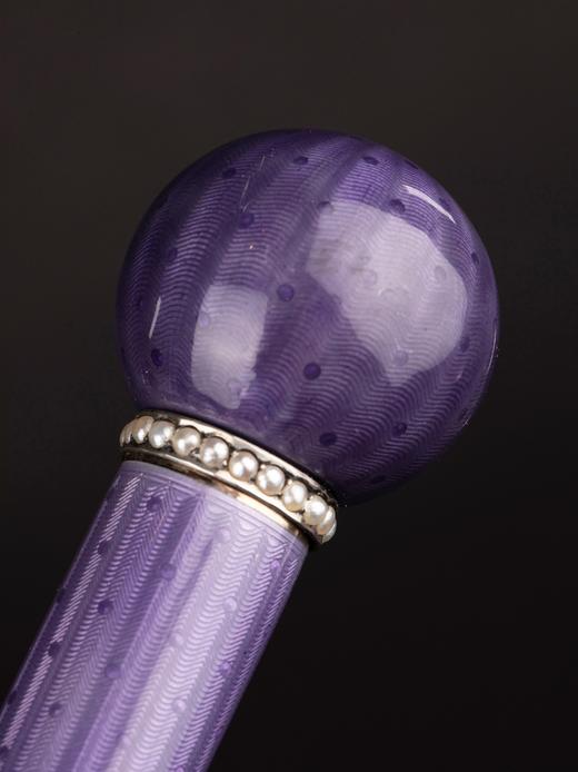 独角鹿西洋古董奥匈帝国银镶嵌珍珠紫色玑镂珐琅杖柄硬木杖身手杖 商品图3
