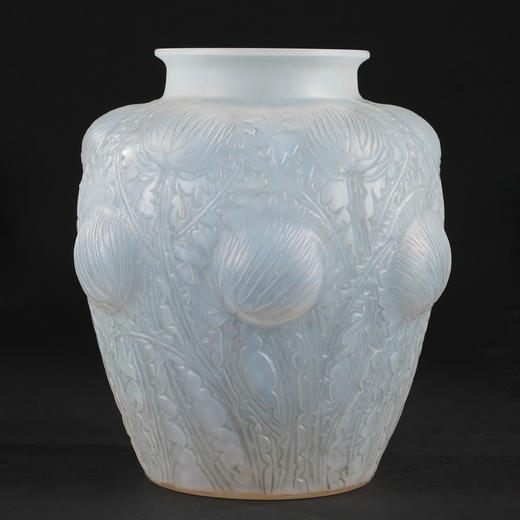 独角鹿西洋古董法国莱俪LALIQUE设计DOMREMY蓟草款欧泊水晶花瓶 商品图0