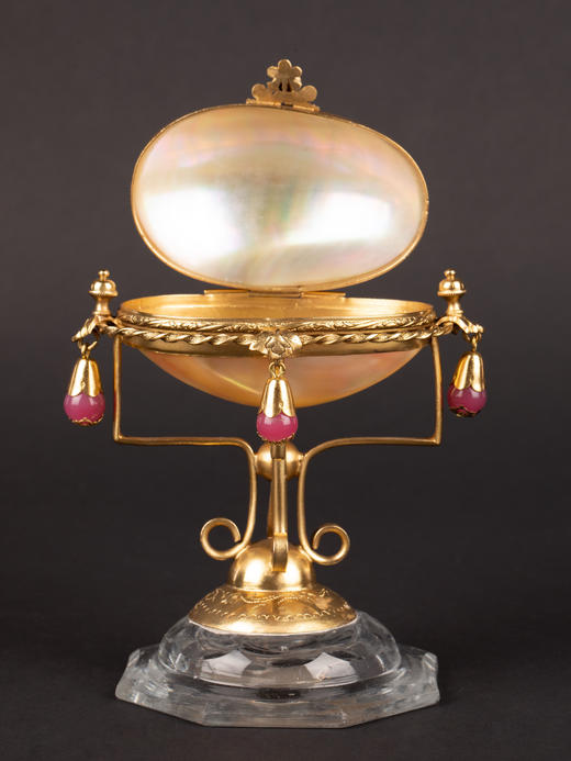 独角鹿西洋古董Palais Royal粉红吊坠八角水晶底座母贝首饰珍宝盒 商品图3